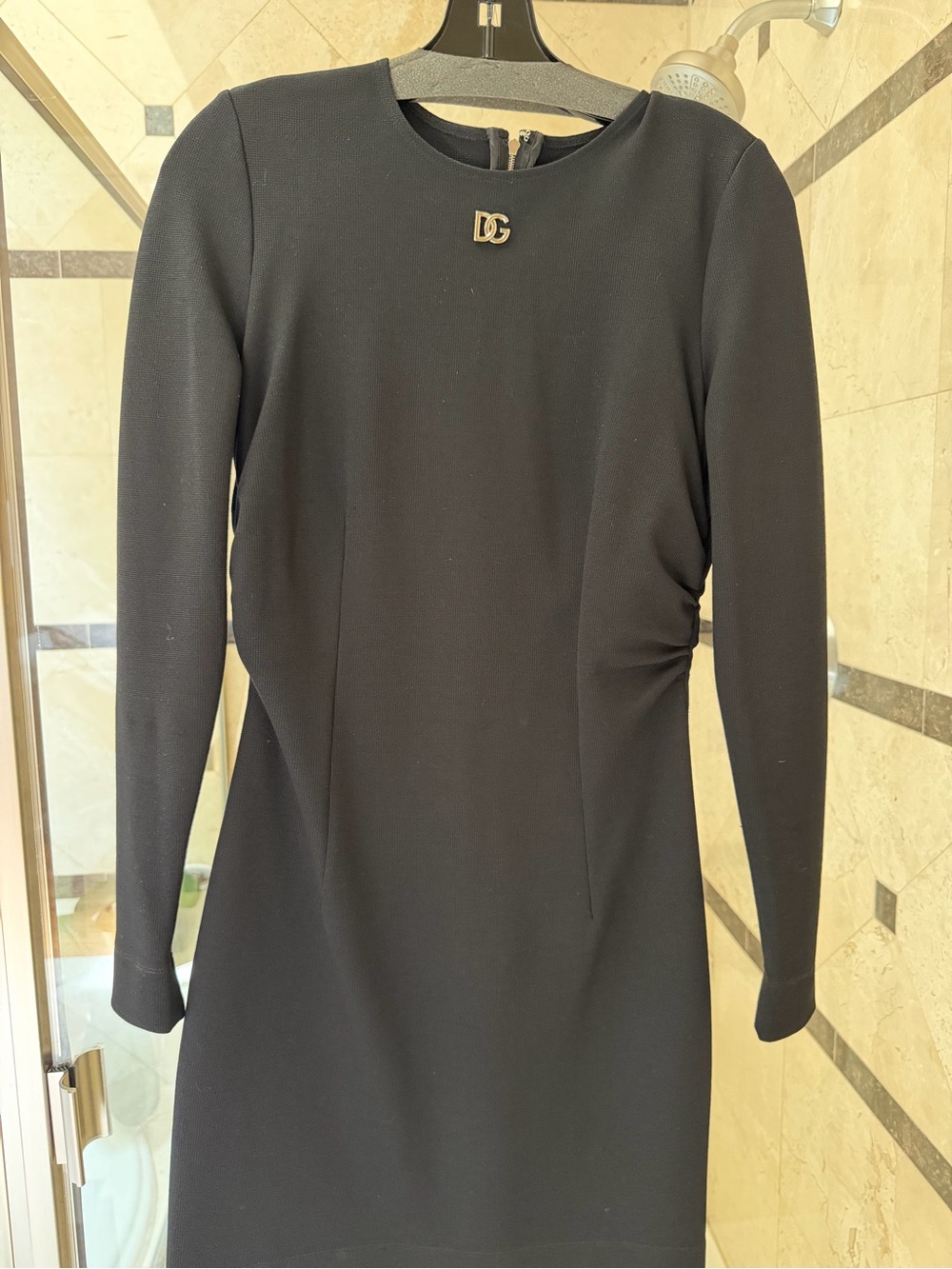Dolce & Gabbana Black Long-Sleeve Sheath Dress with Gold DG Logo
